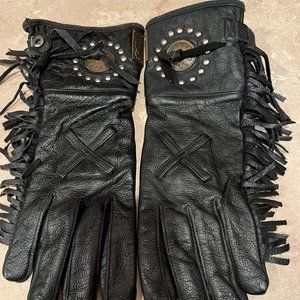 Willie G, Harley Davidson, Vintage Black Leather Fringed Gloves